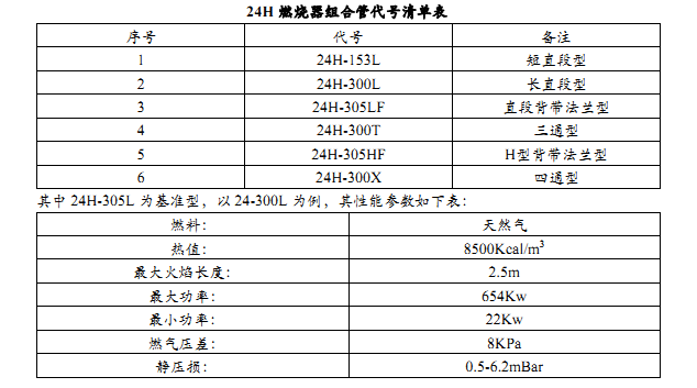 24H线性燃烧器参数